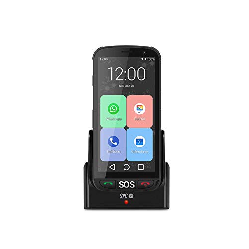 SPC Apolo - Senioren smartphone ohne Vertrag mit SOS-Taste, WhatsApp, physischen Tasten zum Auf- und Ablegen, Ladestation, XXL-Symbolen, 5-Zoll-Bildschirm, 16 GB erweiterbarem Speicher, Android 10