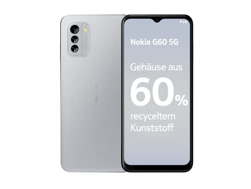 Nokia G60 5G Smartphone, 6.58' HD+120Hz Display, 4GB RAM&128GB Storage, Android12, 50MP AI Kamera, Updates, hergestellt aus 60% recyceltem Plastik, 2 Tage Akkulaufzeit-Grau, 101Q7505H023