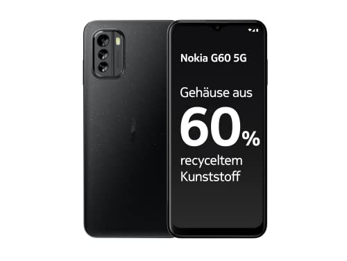 Nokia G60 5G Smartphone, 6.58' HD+ 120Hz display, 6GB RAM & 128GB Storage, Android 12, 50MP AI Kamera, 3 Jahre Garantie & Updates, hergestellt aus 60% recyceltem Plastik, 2 Tage Akkulaufzeit - Schwarz