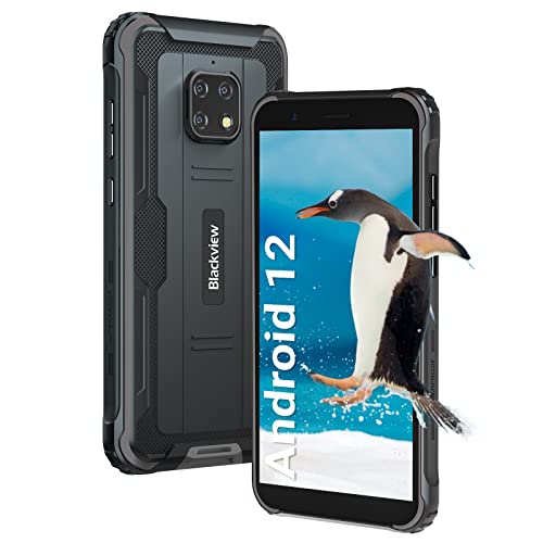 Blackview BV4900 Pro (2022) Android 12 Outdoor Smartphone, 7GB+64GB/256GB Outdoor Handy Ohne Vertrag Günstig - 5580mAh/13MP+5MP/Dual SIM 4G/5.7' HD/Wasserdicht, NFC/Face ID/OTG/GPS - Schwarz
