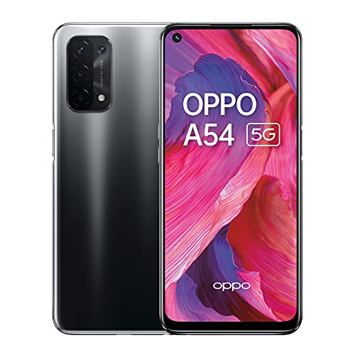 OPPO A54 5G – 4 GB RAM und 64 GB + erweiterbarer Speicher, SIM-freies Smartphone (6,5 Zoll Bildschirm, 5000 mAh Akku, 48 MP Quad-Kamera, 90 Hz Bildwiederholfrequenz) – Flüssigschwarz