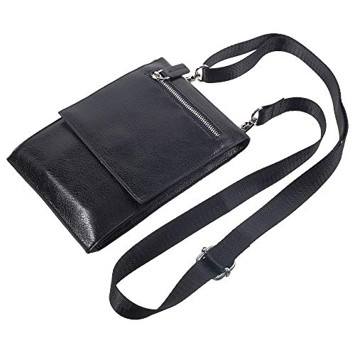 DFVmobile - Etui Kunstleder Tasche Schultertasche für Tablet und Smartphone mit Magnetverschluss und Reißverschlüssen für MEDION E5005 (2019) - Schwarz
