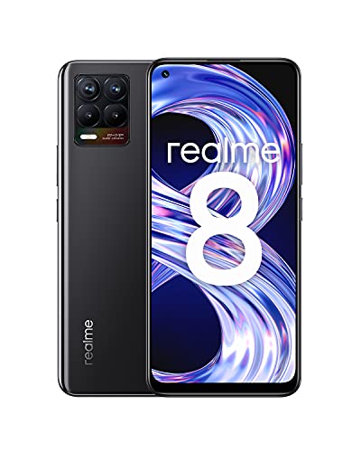 realme 8 Smartphone ohne Vertrag, 64MP AI-Quad-Kamera Android Handy, 6,4 Zoll Super AMOLED Display, 30W Dart Charge, Starker 5000mAh Akku, Dual Sim, NFC, 4+64GB, Cyber Black