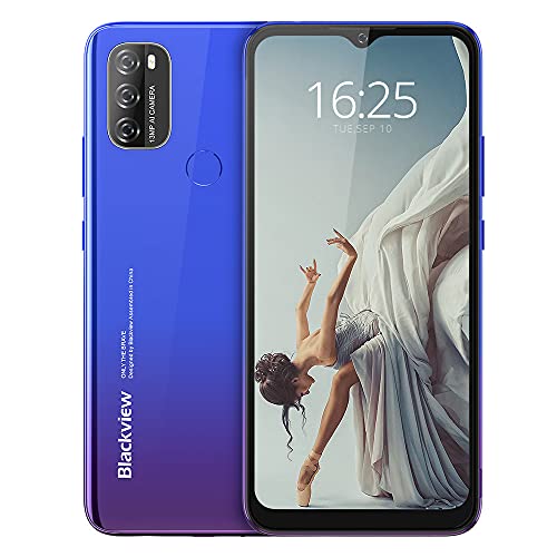 Blackview A70 (E) Smartphone ohne Vertrag Android 11, 6.517 Zoll HD mit 5.380mAh Batterie, 3GB RAM+32GB Speicher Octa-core, 13MP+5MP Kamera, Fingerabdruck Sensor, 4G Handy Dual SIM Mist Blau