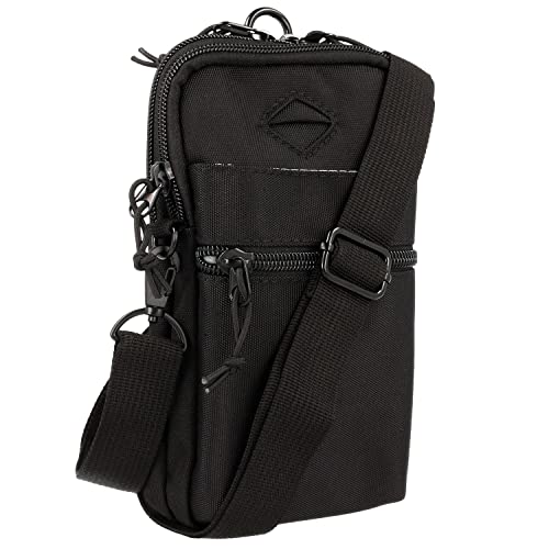 XiRRiX Handytasche zum Umhängen - universal Smartphone Tasche mit Karabiner und Gürtelschlaufe - Gürteltasche Handy für Herren - Holster aus robustem Material - Umhängetasche in schwarz