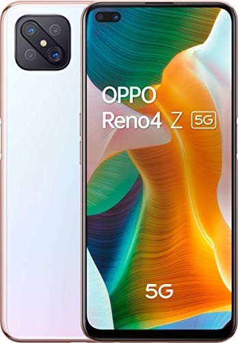 OPPO Reno4 Z 5G Smartphone, 6,5 '' Display + 120 Hz Bildwiederholfrequenz, 4 Kameras, 8 GB und 128 GB nicht erweiterbarer RAM, 4000 mAh Akku, Dual Sim, 2020, [italienische Version], Tauweiß