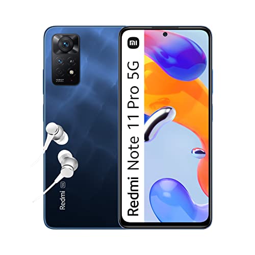 Xiaomi Redmi Note 11 Pro 5G, Smartphone + Kopfhörer, 6 + 128 GB Handy ohne Vertrag, 6,67'' 120 Hz FHD + AMOLED Display, Alexa Hands-Free, 108 MP Kamera, Atlantic Blue (DE Version, Amazon Exclusive)