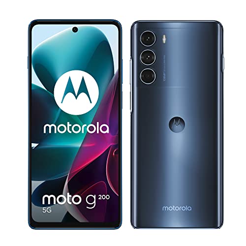 Motorola moto g200 5G Smartphone (6,8'-FHD+-Display, 144 Hz, 108-MP-Kamera, 8/128 GB, 5000 mAh, Android 11), Stellar Blue, inkl. Schutzcover + KFZ-Adapter [Exklusiv bei Amazon]