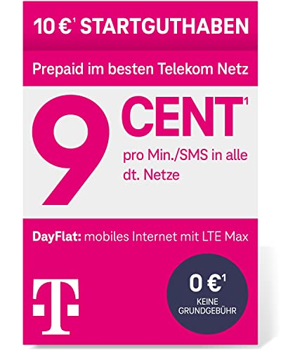 Telekom MagentaMobil Prepaid Basic SIM-Karte | 9ct pro Minute/SMS in alle dt. Netze | 10 EUR Startguthaben | Ohne Vertragsbindung I Volle Kostenkontrolle