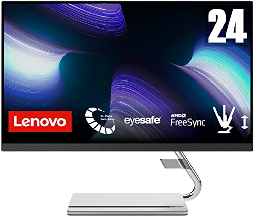 Lenovo Q24i-20 60,45 cm (23,8 Zoll, 1920x1080, FHD, 75Hz, WideView, 300nits, entspiegelt) Monitor (HDMI, DisplayPort, 4ms Reaktionszeit, AMD FreeSync, integr. Lautsprecher, höhenverstellbar) grau