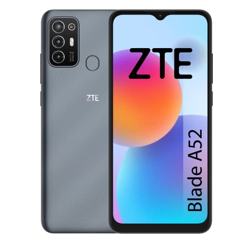 ZTE Blade A52 Smartphone, 6,52 Zoll HD+, 2 GB RAM, 64 GB Speicher, 5000 mAh Akku, Fingerabdruckleser, Dreifachkamera 13 MP, Grau
