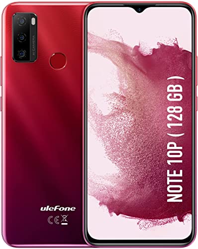 Ulefone Note 10P Handys ohne Vertrag 128GB ROM 2022 Android 11 OS 6,52 Zoll HD+ Smartphone SD-128GB 5500mAh Akku, 13MP Dreifache Rückfahrkamera 4G OTG Dual SIM Handy-(Rot)