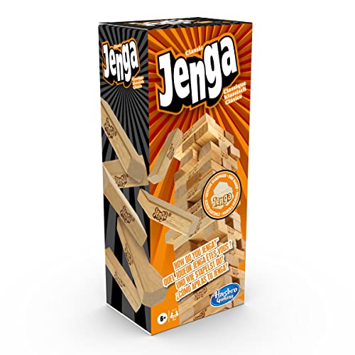 Jenga Classic, Kinderspiel das die Reaktionsgeschwindigkeit fördert, ab 6 Jahren, Braun, 26 x 7,5 x 7,5 cm