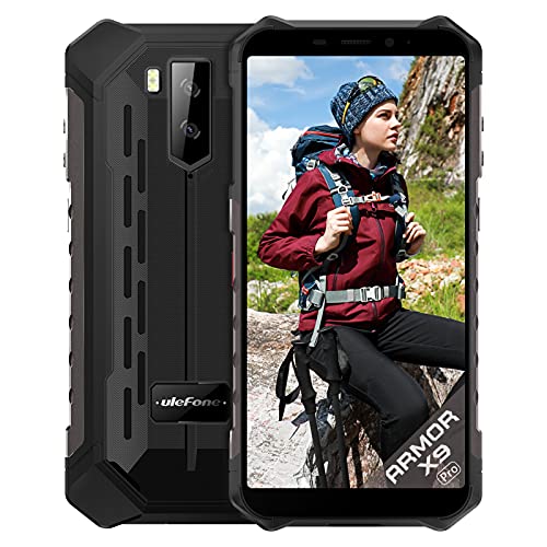 Ulefone Armor X9 Pro Outdoor Smartphone ohne Vertrag 5.5 Zoll HD+ 64GB/4GB RAM Octo-Core 5000mAh Akku, 13MP+2MP Kamera Android 11 Dual SIM Handy-NFC/OTG/GPS-Schwarz