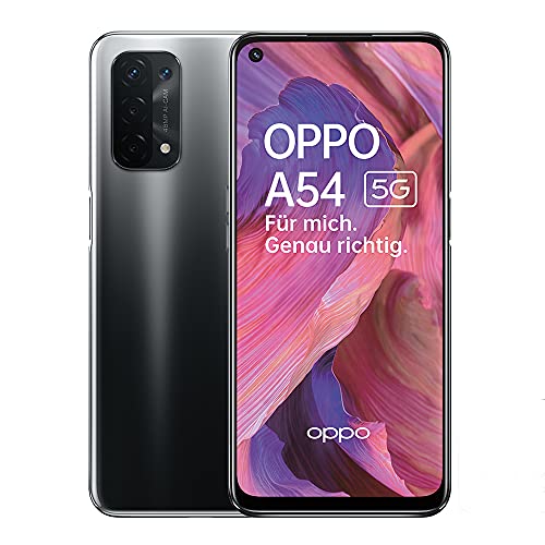 OPPO A54 5G Smartphone, 48 MP KI-Vierfachkamera mit Ultra Nacht Video, 6,5 Zoll 90 Hz FHD+ Neo-Display, 5.000 mAh Akku, 5G-Prozessor, 64 GB Speicher, 4 GB RAM, ColorOS 11.1, Dual-SIM, Fluid Black