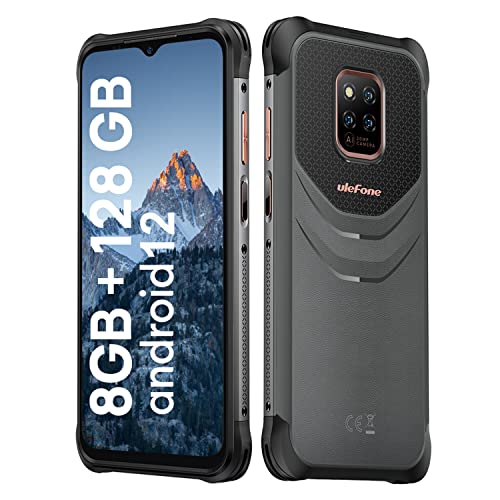 Ulefone Power Armor 14 Pro Outdoor Handy Ohne Vertrag, Android 12 Smartphone 10000mAh 8GB/128GB 1T Erweiterbar IP68 Wasserdicht 20MP+16MP 6,52 Zoll 4G Dual SIM Face ID Fingerprint NFC - 8GB RAM Black