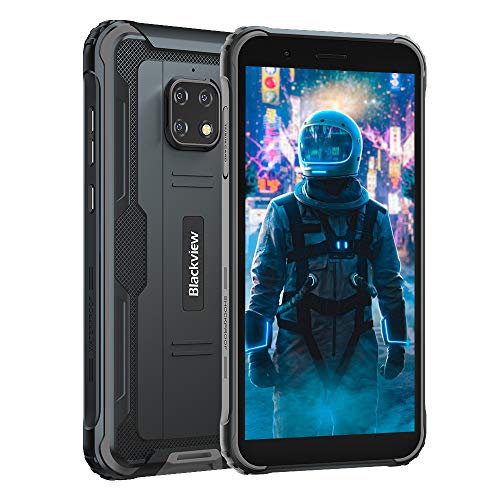 Blackview BV4900 (2021) Outdoor Smartphone ohne Vertrag, 5.580mAh, 3GB RAM+32GB ROM/128GB Erweiterbar, NFC, Gesichtserkennung, Android 10, 8MP+5MP, 5,7 Zoll 4G Dual SIM Handy mit IP68 - Schwarz