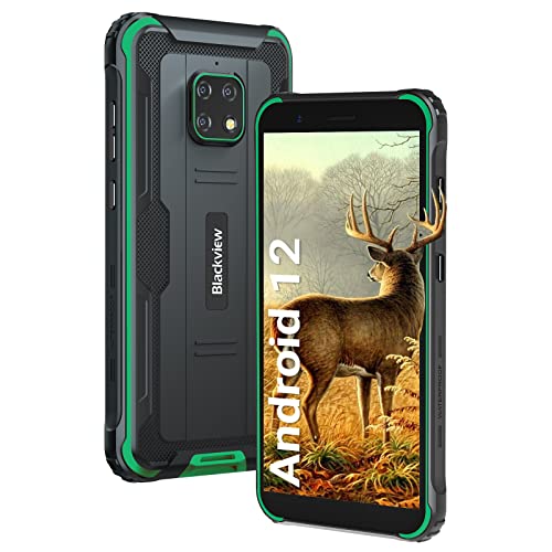 Blackview BV4900 Pro (2022) Android 12 Outdoor Smartphone, 7GB+64GB/256GB Outdoor Handy Ohne Vertrag Günstig - 5580mAh/13MP+5MP/Dual SIM 4G/5.7' HD/Wasserdicht, NFC/Face ID/OTG/GPS - Grün