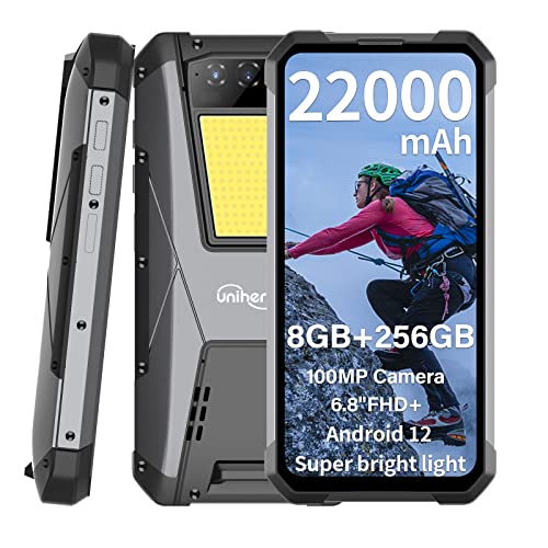 Unihertz Tank 4G Rugged Smartphone Ohne Vertrag, 22000mAh Größter Akku 66W Schnellladung, Fingerprint,108MP Kamera, 6.81' FHD, IP68 Wasserdicht 8GB+256GB Dual SIM Outdoor Handy OTG NFC