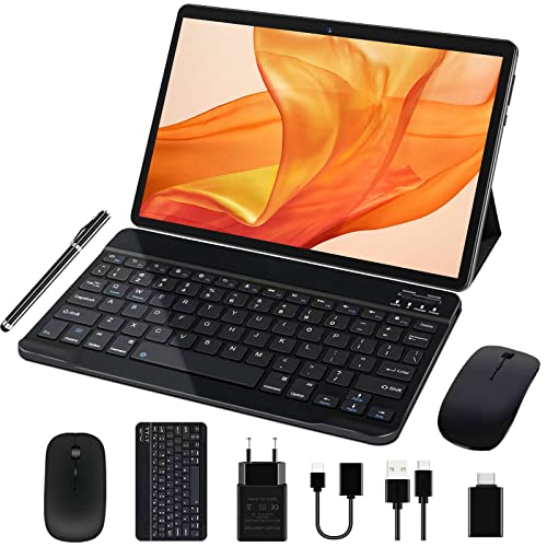 JUSYEA Tablet 10 Zoll Android 11 5G WLAN, Prozessor 2.0 Ghz Octa-Core 4 GB RAM 64 GB ROM Bluetooth 5.0, 5 MP+8 MP, 8000 mAh Akku, SD 4-256 GB, mit Hülle + Touchstift + Tastatur + Maus - Grau
