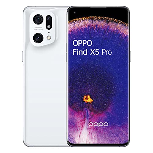 OPPO Find X5 Pro Smartphone, 50 MP Dreifachkamera, 5.000 mAh Akku mit 80W Schnellladen, 6,7 Zoll 120 Hz AMOLED Display, Qualcomm Snapdragon 8 Gen 1, 12 GB Arbeitsspeicher, 256 GB, Ceramic White