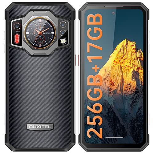 OUKITEL WP21 17GB+256GB/1TB Outdoor Handy Ohne Vertrag, 6,78' FHD+ 120Hz Dualer Bildschirm, Helio G99 Android12 Smartphone, 9800mAh Akku 66W Schnellladung Handy, 64MP+20MP Kamera, IP68/69K,Face ID,NFC