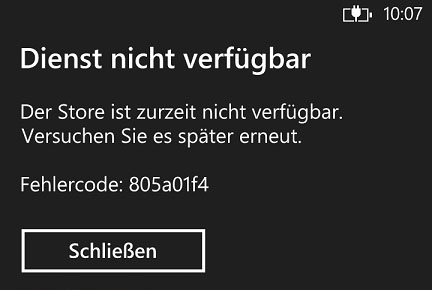 Nokia Lumia Fehlercode 805a01f4